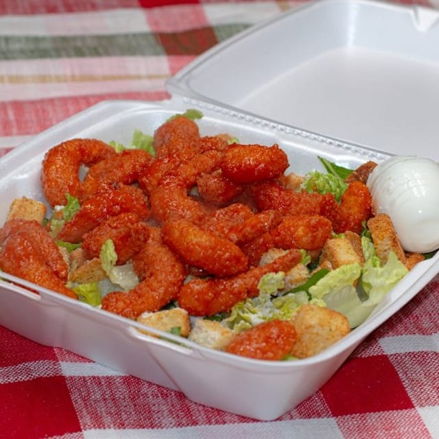 Buffalo Shrimp Caesar Salad.